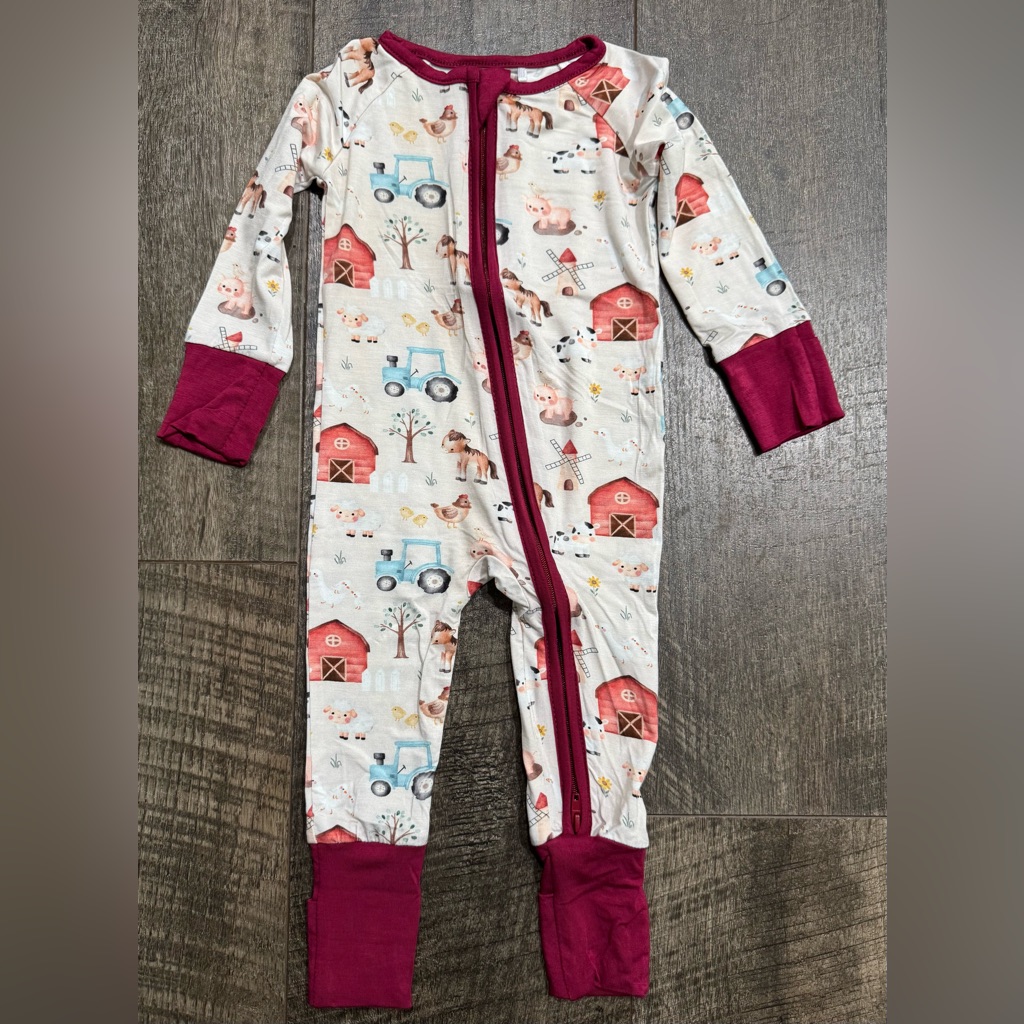 Bamboo Pajamas Red Farm Print Zippy Sleeper 6-12m